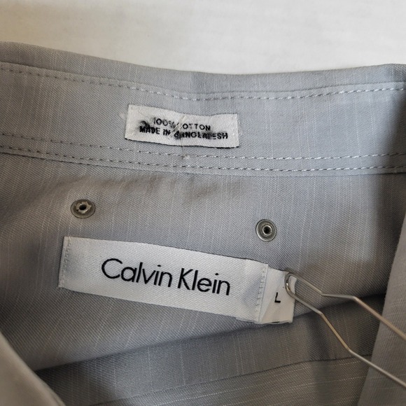 Calvin Klein Mens Large Dress Shirt Long Sleeve Button Down Gray Roll up Sleeve - Picture 7 of 11